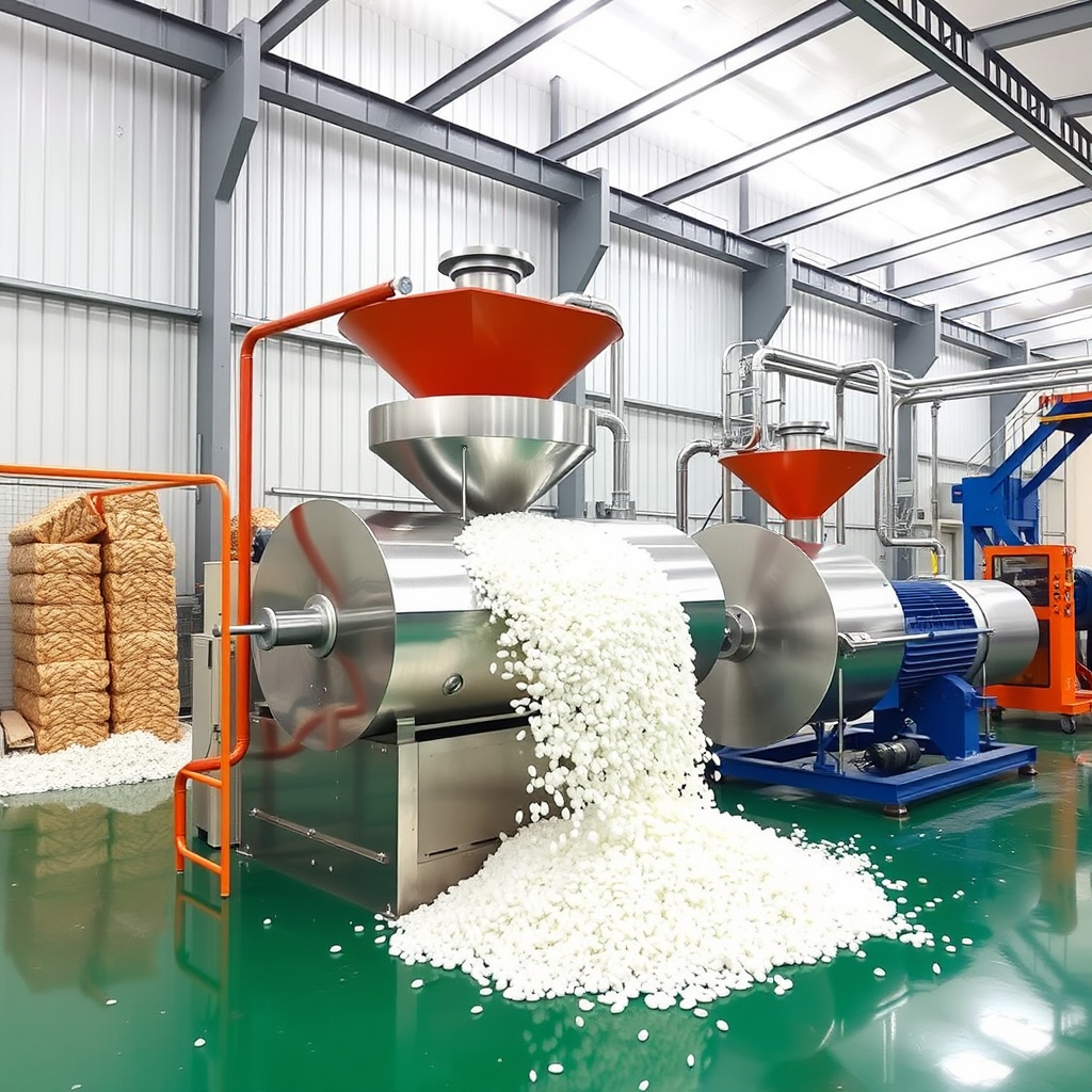 PET flakes being processed for recycling